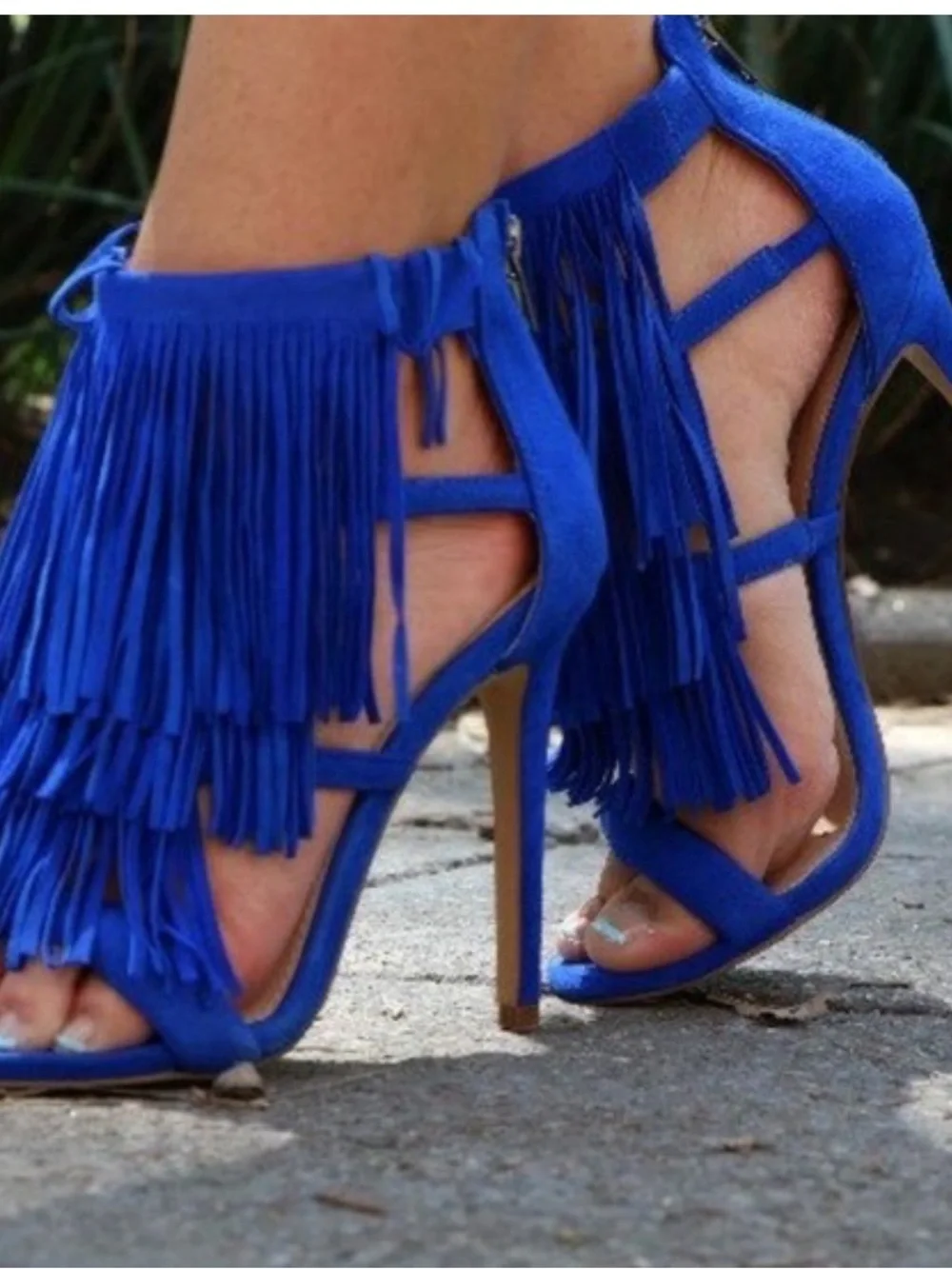 Blue Fringe Suede Steve Madden Stiletto High Heel Sandals - Women